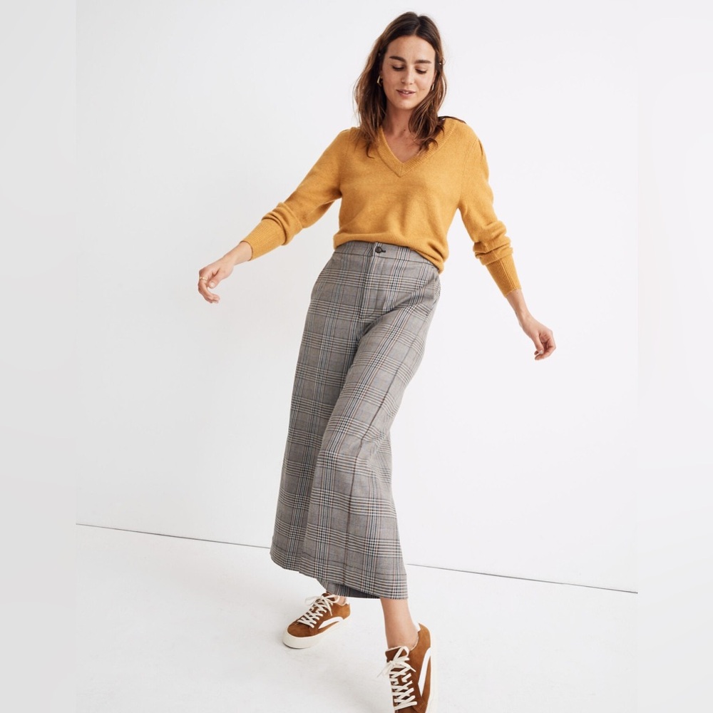 Madewell Gray Plaid Wide Cropped Pants